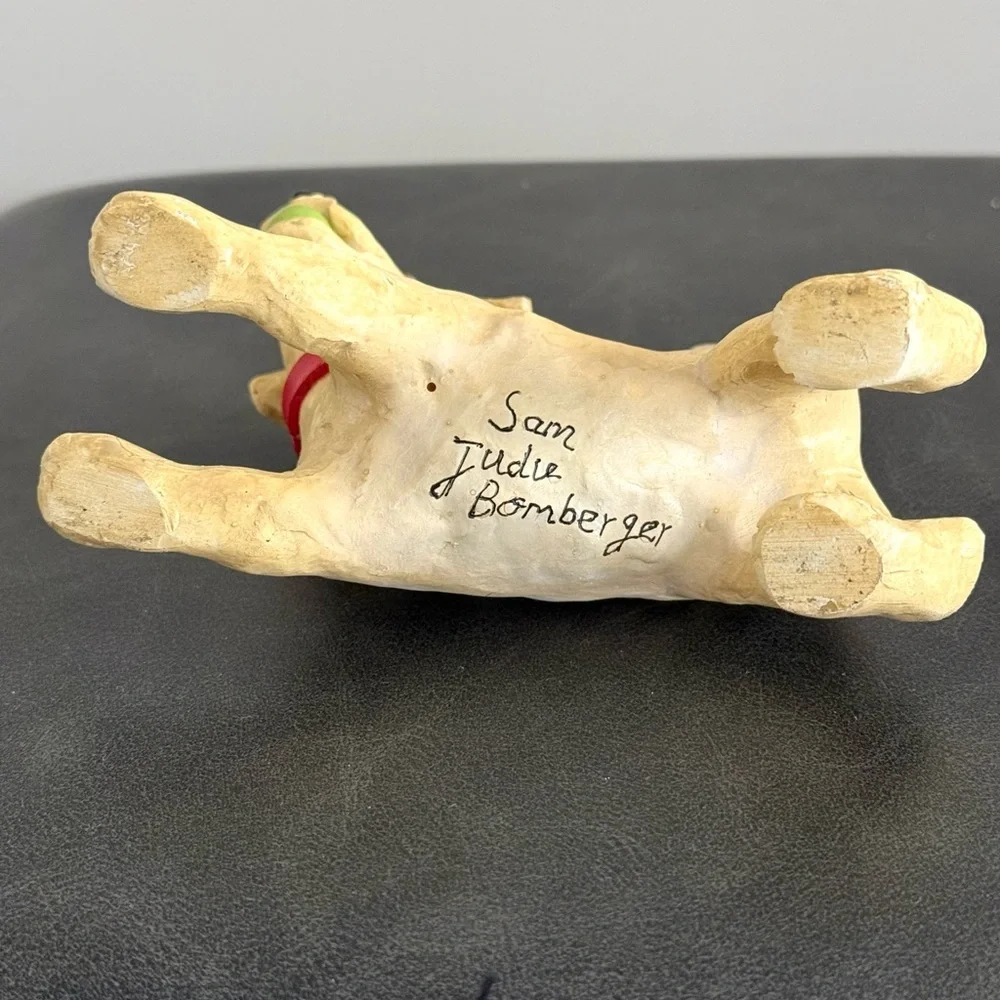 Rare Judie Bomberger Signed & Handpainted SAM THE DOG Folk Art 5” * 6” Long